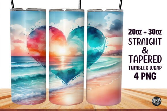 Beach Heart Tumbler Wrap 20oz PNG: Graphics for Tumbler Wraps