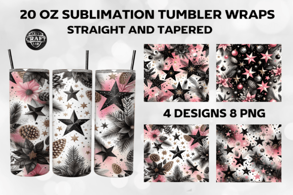 Black Pink Christmas Stars Tumbler PNG Graphics
