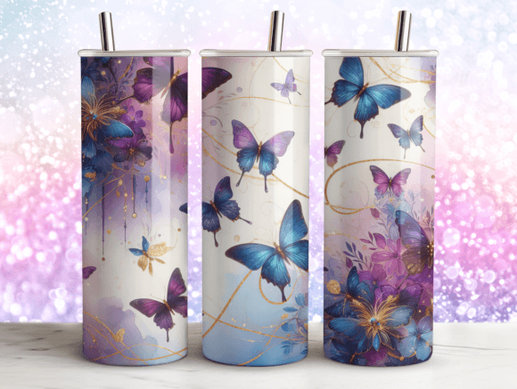 Butterflies Agate Glitter Tumbler Design Graphics