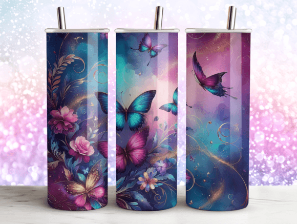 Butterflies Agate Glitter Tumbler PNG Graphics