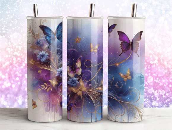 Butterflies Agate Tumbler Sublimation Graphics