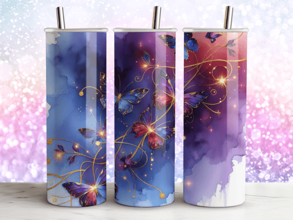 Butterflies Glitter Tumbler Wrap 20oz Graphics
