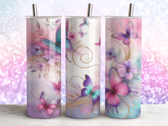 Butterfly Agate Glitter Tumbler Wrap PNG