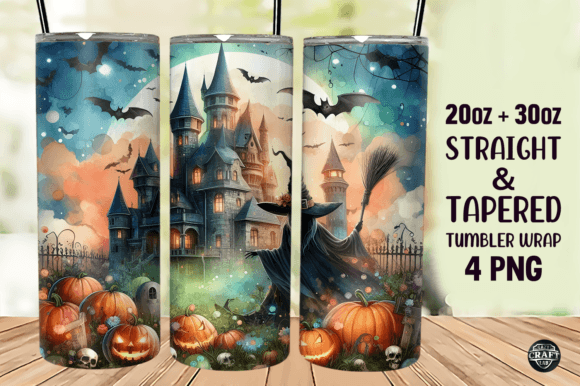 Castle Witch Halloween Tumbler Wrap PNG