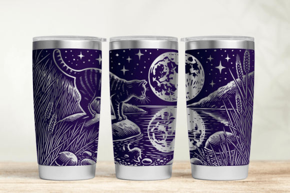 Cat and Moon Tumbler SVG: Graphics for Laser Engraving