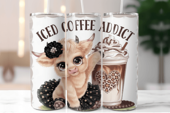 Cute Cow Iced Coffee Addict Tumbler Wrap: Graphics & Illustrations