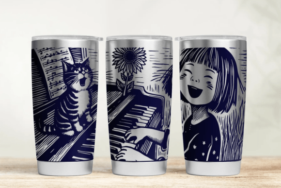 Girl and Cat Tumbler SVG: Graphics for Laser Engraving