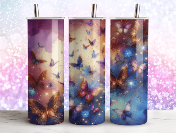 Glitter Butterflies Tumbler Wrap 20oz Graphics