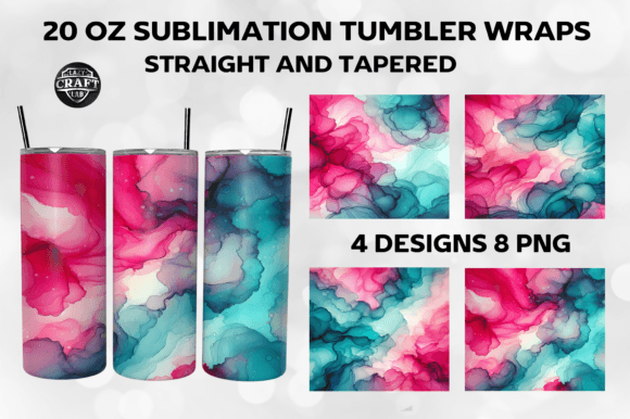 Hot Pink Teal Alcohol Ink Graphics for Tumbler Wraps