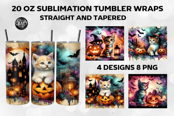 Kitten Halloween Scene Tumbler Wraps Graphics