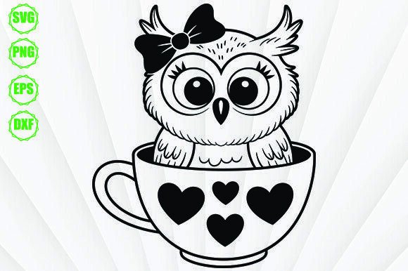 Owl Tea Cup SVG: Graphics for Crafts