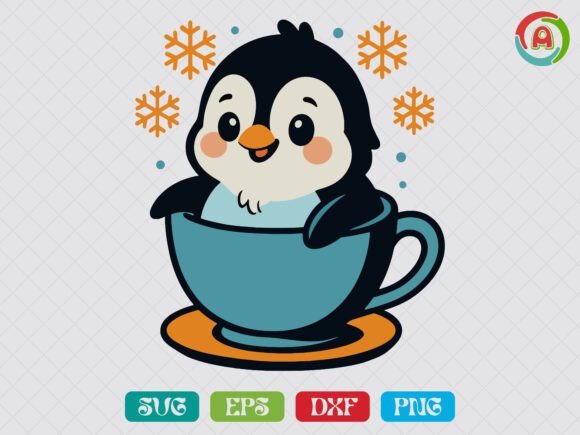 Penguin’s Cozy Cup SVG: Festive Illustrations & Graphics