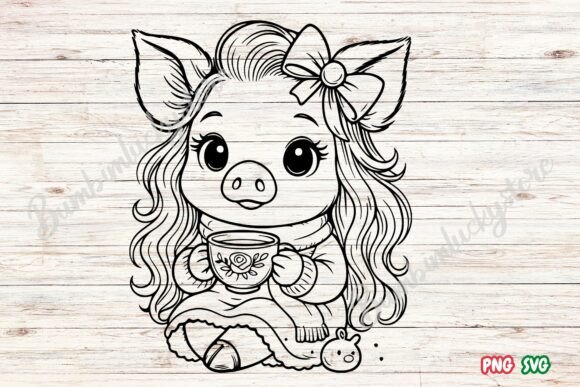 Pig with Flower Cup SVG: Graphics for Crafts & Whimsical Branding