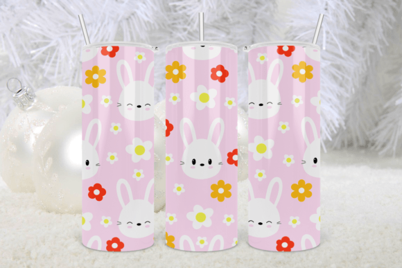 Pink Cute Bunny Easter Tumbler Wrap: Graphics & Print Templates