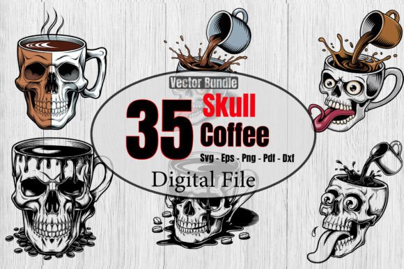 Skull Coffee Cup SVG Bundle, Coffee Lover