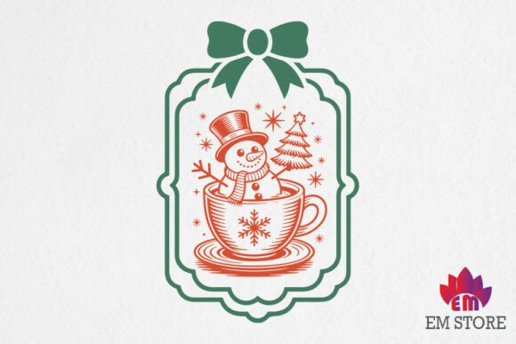 Snowman in Hot Cocoa Cup SVG Frame: Graphics for Crafts