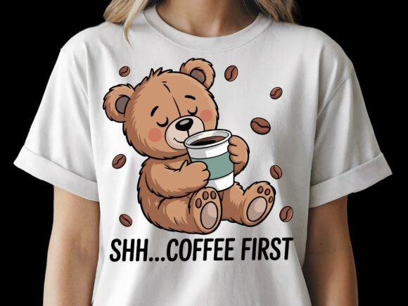 Teddy Bear with Coffee Cup SVG: Graphics for T-Shirt Designs