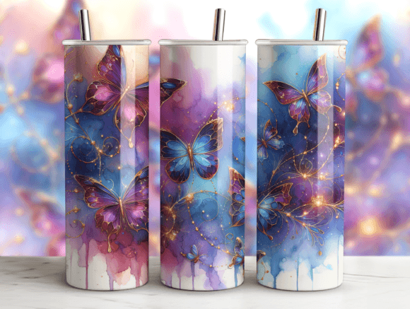 Tumbler Wrap with Butterflies Agate 20oz Graphics