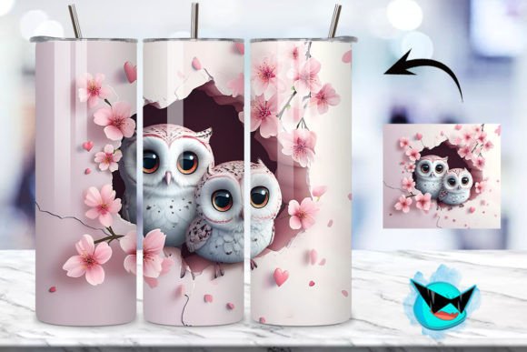 V-day Chibi Owl Couple Tumbler Wrap 16 Graphics & Backgrounds