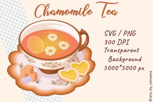 Vintage Chamomile Herbal Tea Cup SVG PNG Graphics