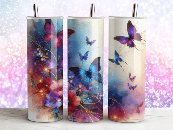 Whimsical Butterflies Agate Tumbler Graphics